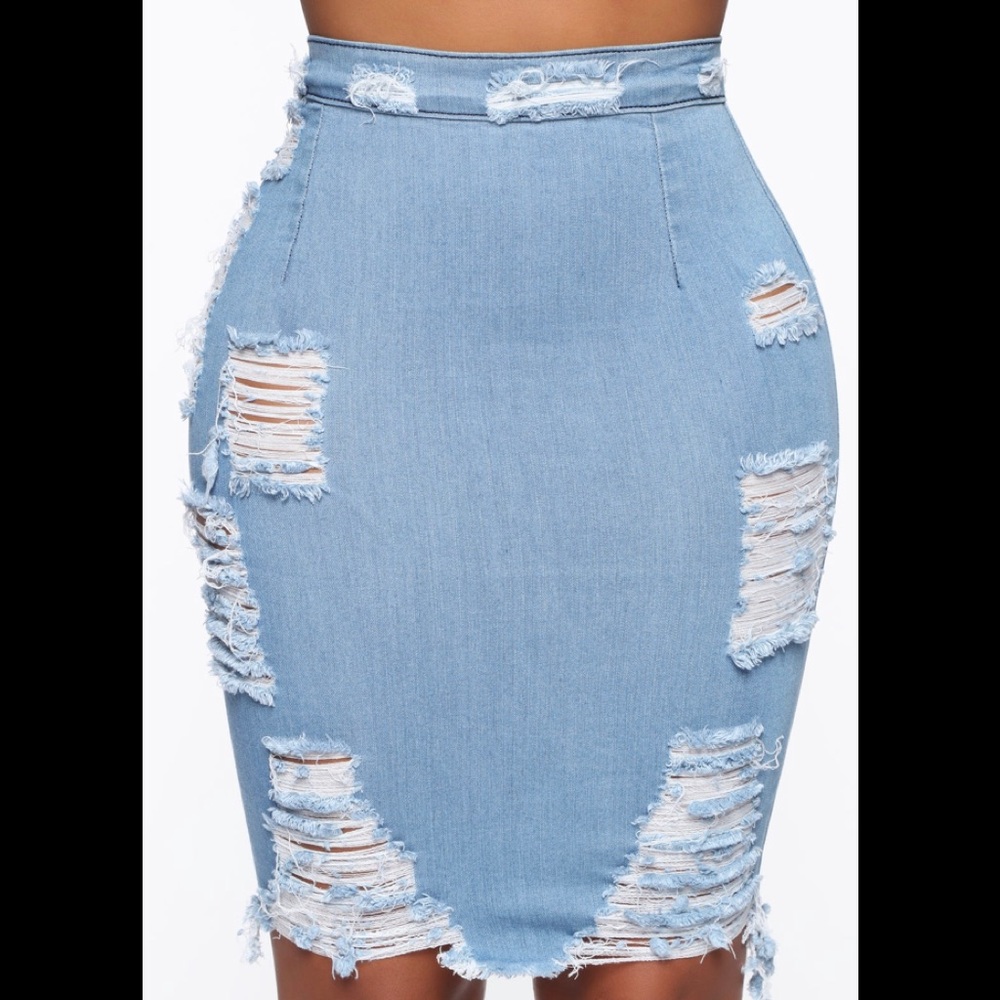 Distressed denim skirt
